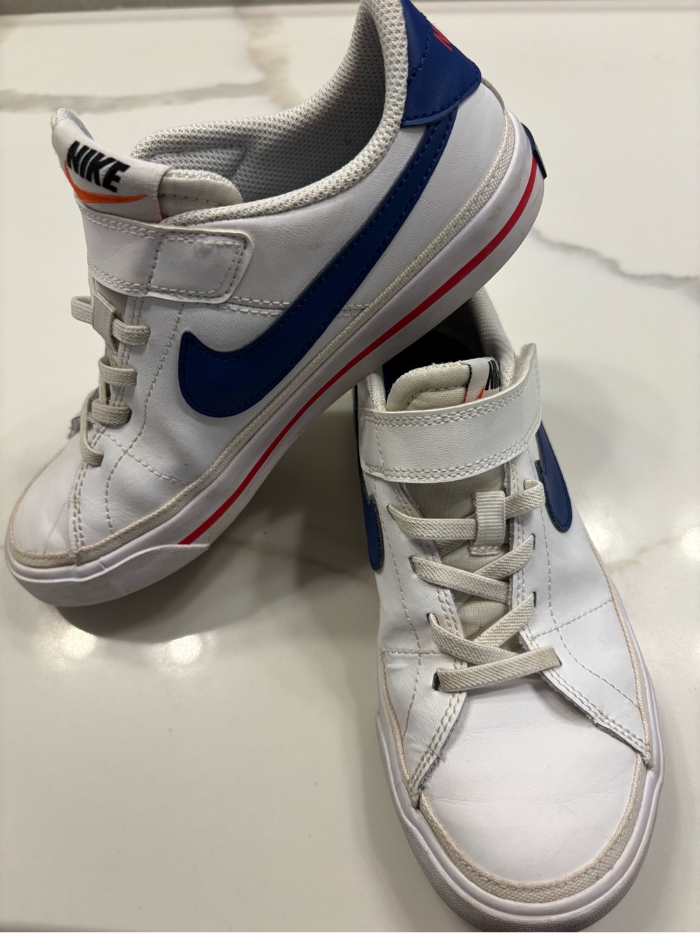 Nike White Sneakers with Blue Swoosh and Red Trim — Kids